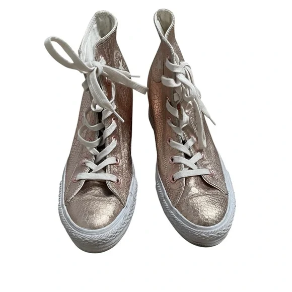 Converse Women's Metallic Rose Gold Reptile print High-Top All Star Sneakers - Picture 2 of 12